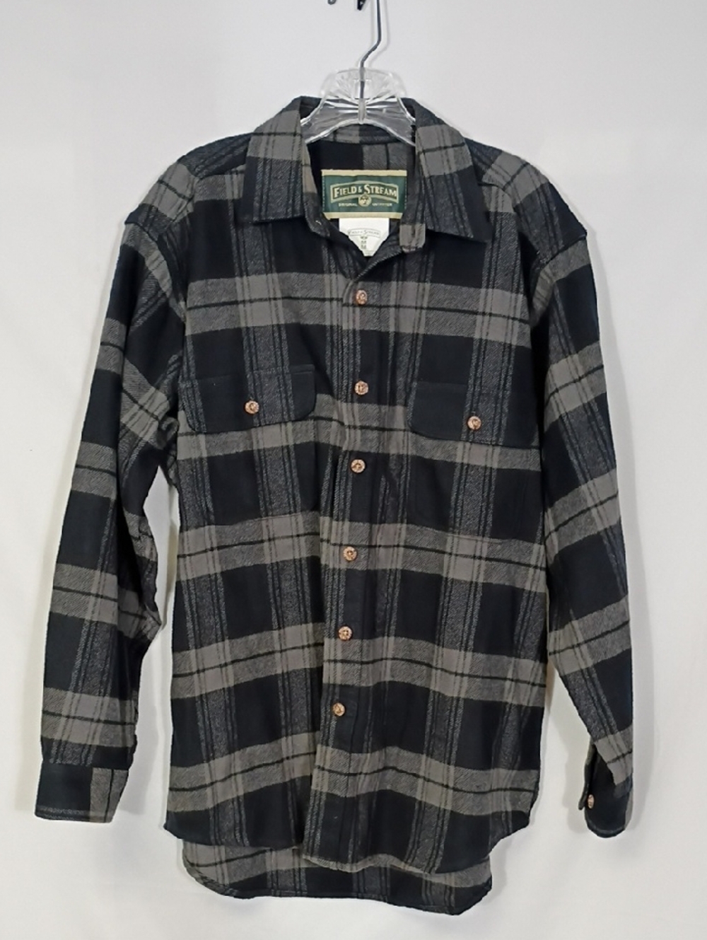 EUC Field & Stream Black Gray Plaid Button-Down Shirt Long Sleeve Mens Sz Med